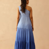 Blue Cascade Cotton Santoon Solid Dress