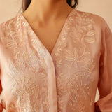 Dusty Pink Russian Silk Embroidered Kurti Set