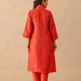 Scarlet Red Russian Silk Subtle Embroidered Kurti Set