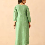 Spring Green Russian Silk Subtle Embroidered Kurti Set