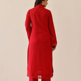 Crimson Red Cotton Santoon Solid Kurti Set