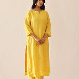 Light Lemon Yellow Russian Silk Solid Kurti Set