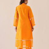 Bright Orange Russian Silk Solid Kurti Set