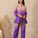 Ombre Eminence Purple Cotton Cut Work Co-Ord Set