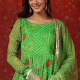 Apple Green Chiffon Bandhani Printed Gharara Set