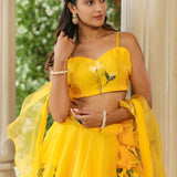 Sunflower Yellow Organza Floral Lehenga Set