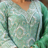 Seafoam Green Cotton Floral Printed Kurti Set