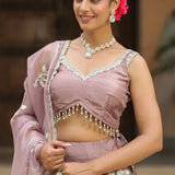 Dusty Pink Crepe Gota Work Lehenga Set