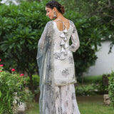 White And Grey Georgette Floral Printed Sharara Set