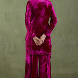 Dark Pink Velvet Short Kurta And Sharara Set