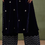 Dark Blue Velvet Straight Kurta And Pant