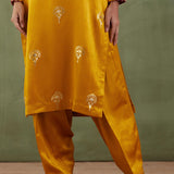 Foil Print Mustard Mashru Silk Straight Kurta Set