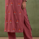 Embroidered Rose Pink Straight Kurta And Pant With Banarasi Strip Dupatta