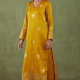 Floral Foil Print Mustard Straight Kurta And Pant