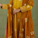 Floral Foil Print Mustard Straight Kurta Set