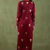 Floral Foil Print Dark Maroon Straight Kurta Set