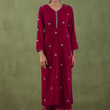 Rani Red Velvet Straight Kurta And Pant
