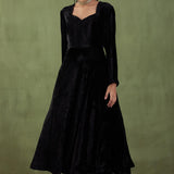 Black Silk Velvet Anarkali Kurta And Pant Set