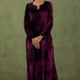 Dark Purple Silk Velvet Straight Kurta And Pant Set