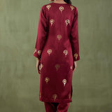 Foil Print Maroon Mashru Silk Straight Kurta Set