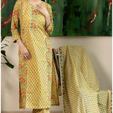 Yellow Paisley Printed  Suit Set With Floral Pattern
