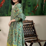 Dark Green Suit Set With Printed Floral Patterns