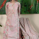 Block Printed Light Pink Cotton Suit Set With Floral Patterns