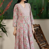 Pink Floral Suit Set With Multicolour Patterns