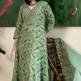 Block Printed Dark Green Cotton Suit Set Floral Patterns