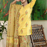 Floral Printed Yellow Cotton Sharara Set