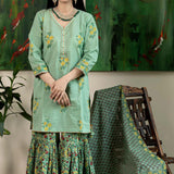 Printed Dark Green Cotton Floral Sharara