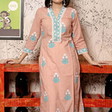 Hand Block Printed Rose Pink Cotton Kurta Set