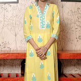 Yellow Cotton Kurta Set With Floral Pattern