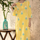 Yellow Printed Cotton Kurta Set With Floral Pattern
