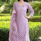Pure Cotton Lilac Floral Printed Kurta Set