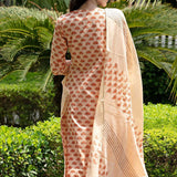 Pure Cotton Light Orange Floral Printed Kurta Set