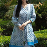 Light Blue Gharara Suit Set With Floral Patterns