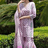 Lilac Gharara Suit Set With Floral Patterns