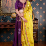 Purple Foil Printed Cotton Silk Lehenga Set With Dupatta
