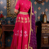 Rani Pink Printed Cotton Silk Lehenga Set With Dupatta