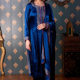 Embroidery Dark Blue Velvet Kurta Set