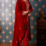 Embroidery Dark Maroon Velvet Kurta Set