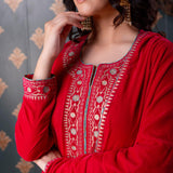 Embroidery Dark Red Velvet Kurta Set