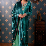 Embroidery Emerald Green Velvet Kurta Set