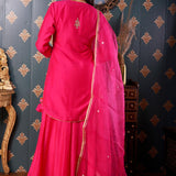 Hand Embroidery Bright Pink Cotton Silk Sharara Set
