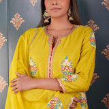 Hand Block Printed Lemon Yellow Cotton Kurta Set