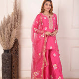 Pink Foil Block Print Kurta Sharara Set With Dupatta
