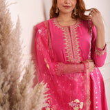 Pink Chanderi Anarkali With Pant And Dupatta