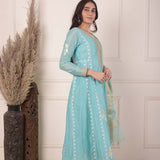 Aqua Blue Chanderi Anarkali With Pant And Dupatta