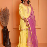 Yellow Embroidery Kurta Gharara Set